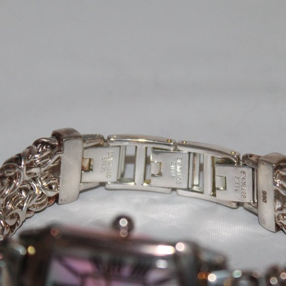 New 950 Fine Sterling Rainbow Silver MOP Face Tank Bracelet Watch 61 Grams! main image 7